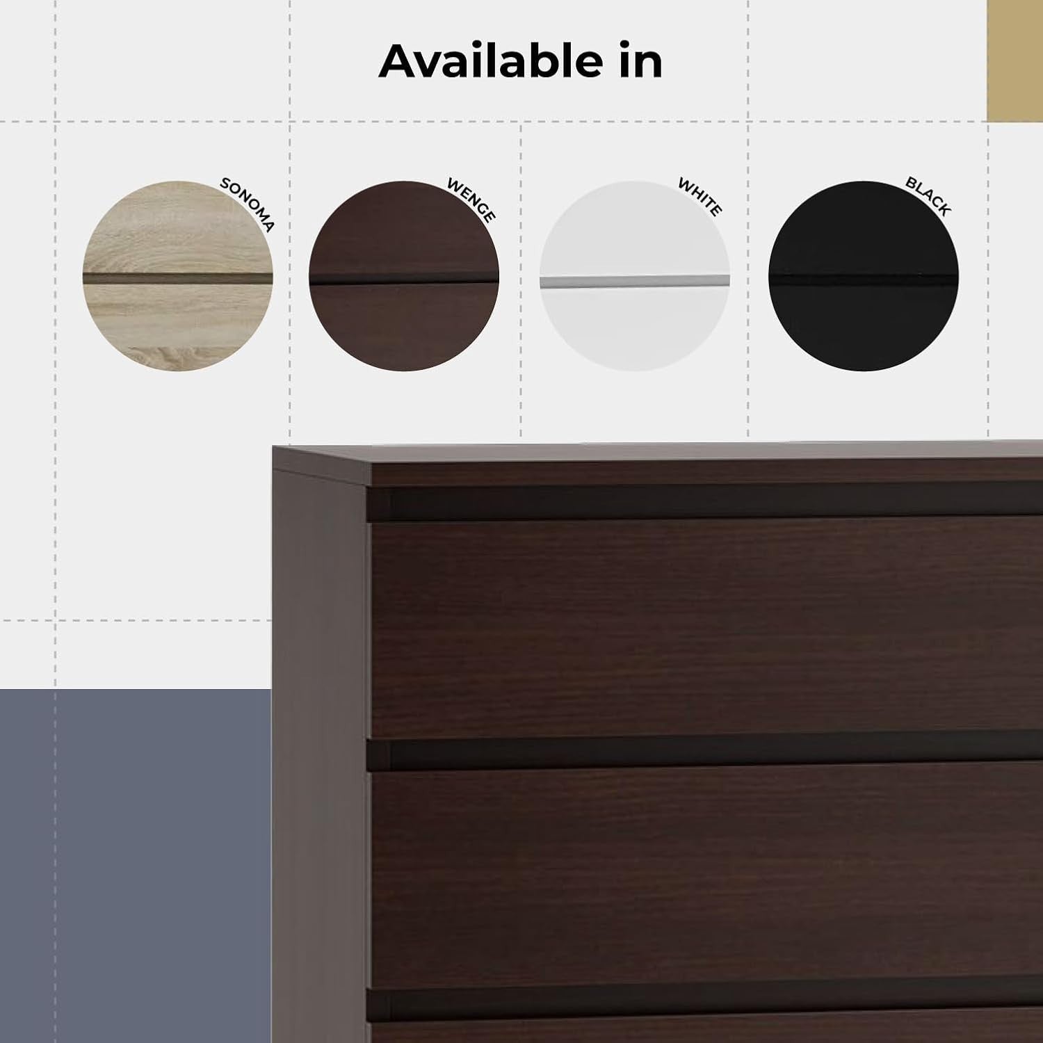 Wenge 6 Drawer Chest Wide Modern Bedroom Storage Cabinet 120cm Tall
