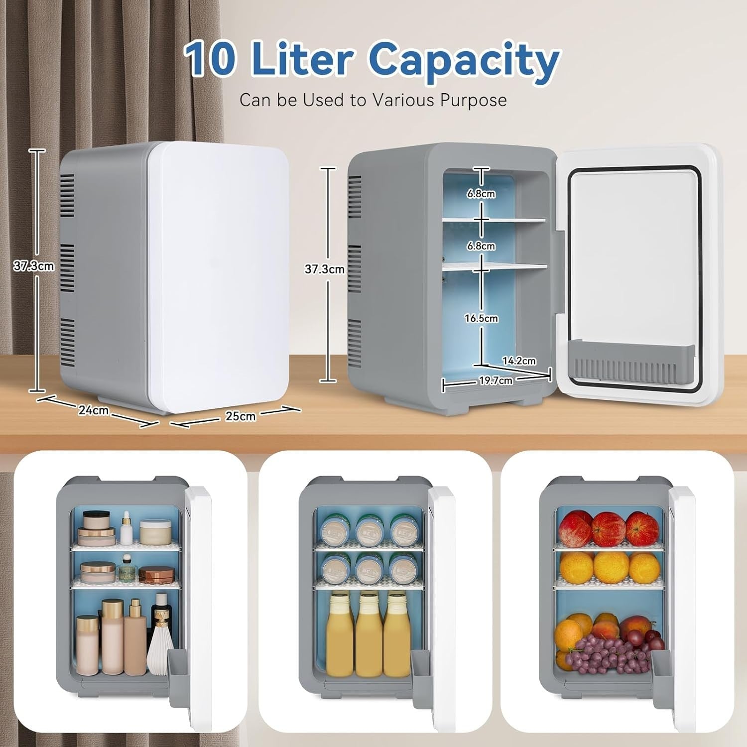 10L Mini Fridge Portable AC/DC Cooler Warmer Skincare Drinks Gray