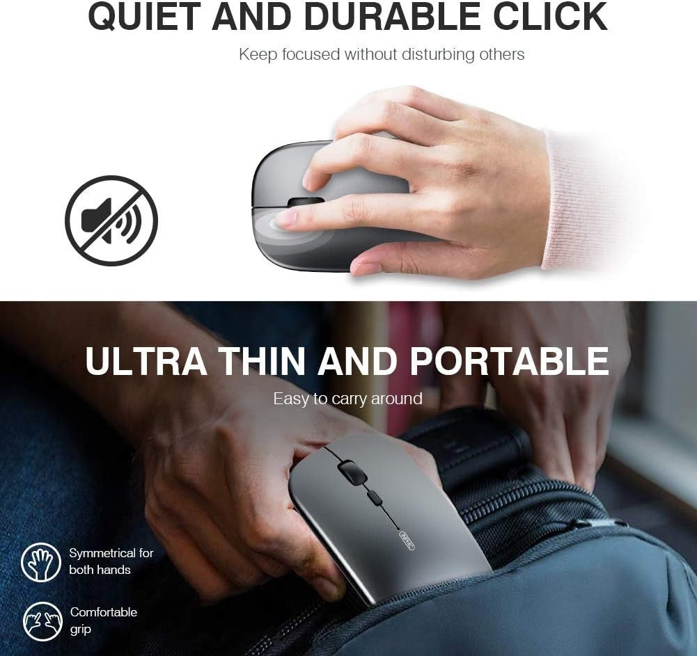 Slim Rechargeable Wireless Mouse Silent Click 2.4G USB Laptop PC Portable
