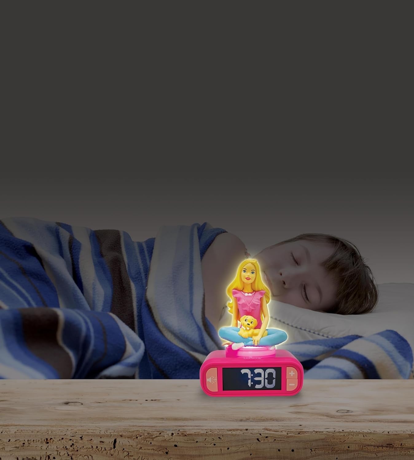 Kids Alarm Clock Night Light LED Display Snooze Sounds Pink Bedroom Gift