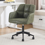 Faux Leather Office Chair Adjustable Swivel Desk Seat Green Tufted Back Modern