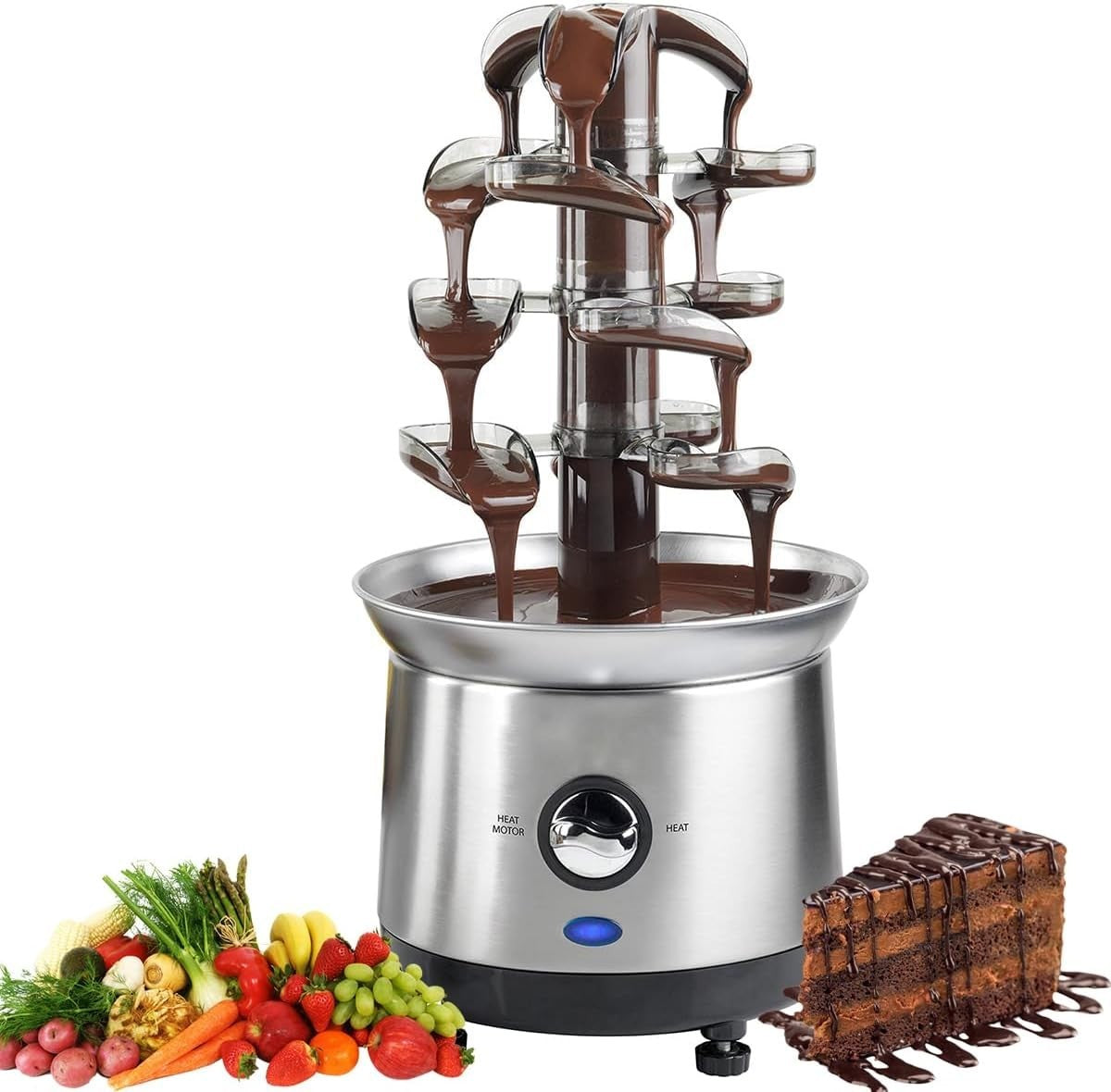 4 Tier Chocolate Fountain Machine Stainless Steel Fondue Party 170W