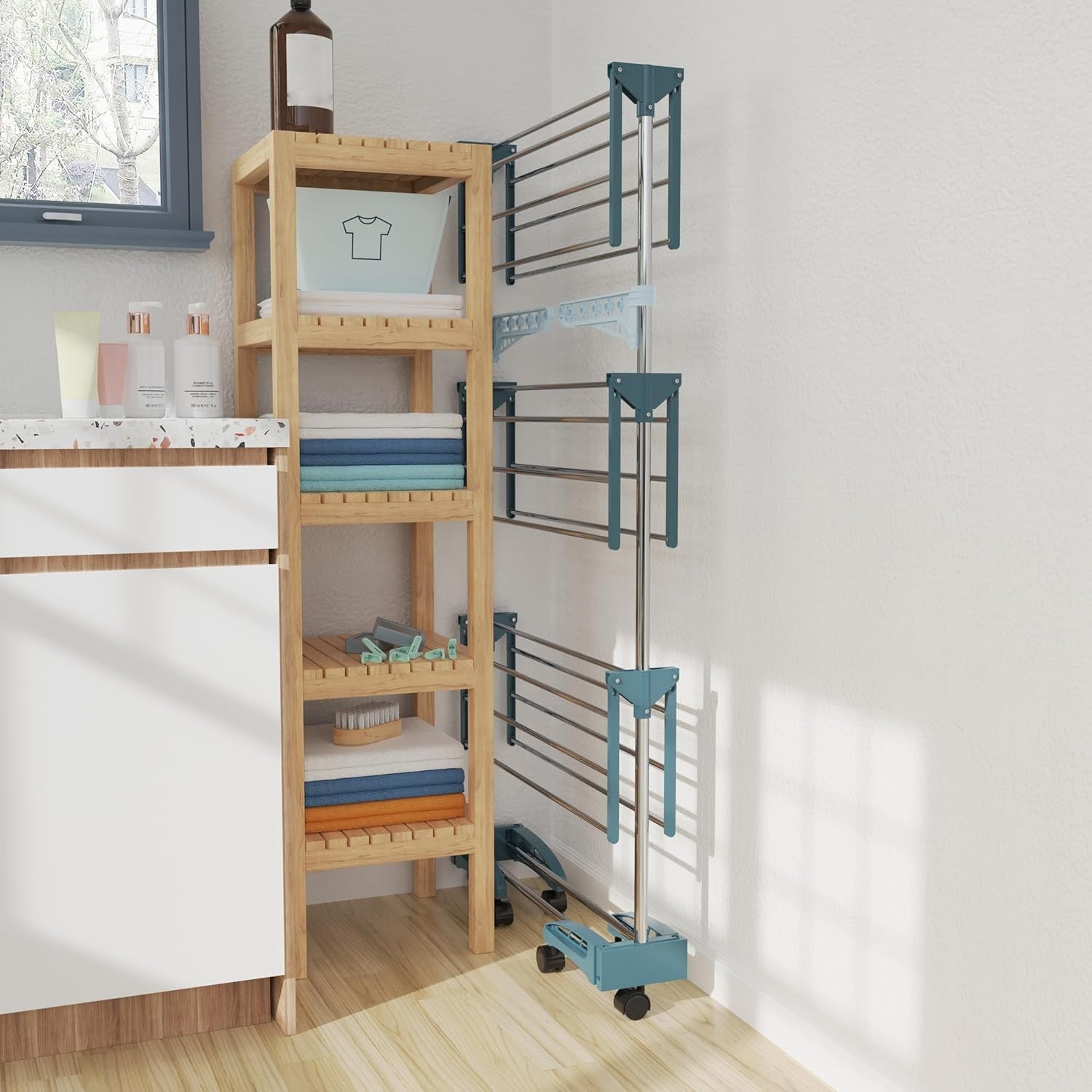 4 Tier Clothes Airer Stainless Steel Folding Laundry Drying Rack with Shoe Shelf