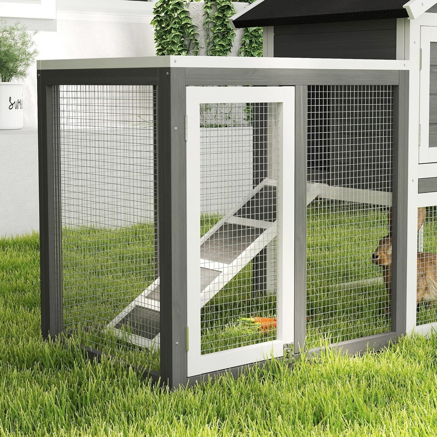 Outdoor Wooden Rabbit Hutch 2 Tier Run 124x63x93cm