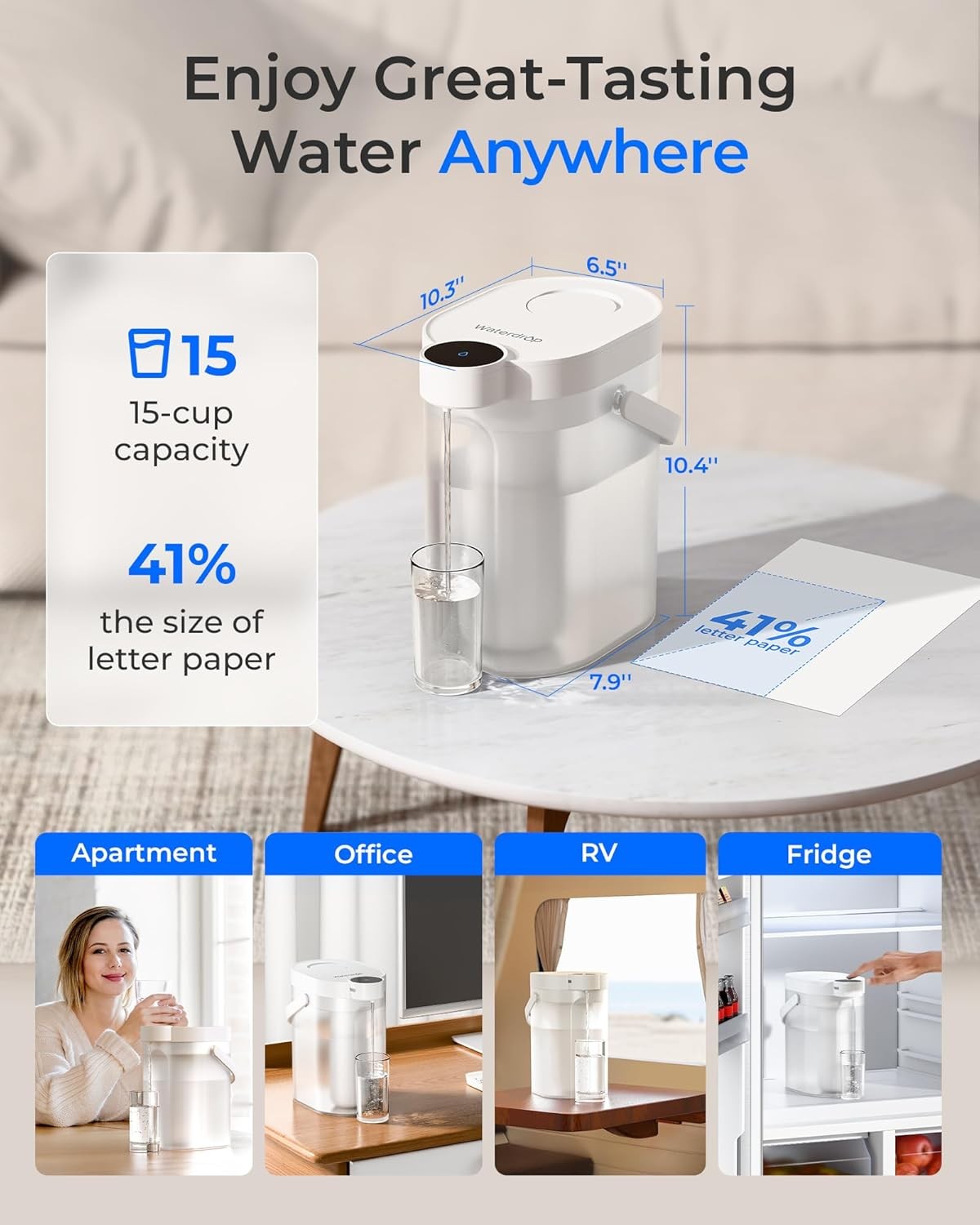 Electric Water Filter Dispenser 3.5L Mineral Retention TDS Reduction Jug