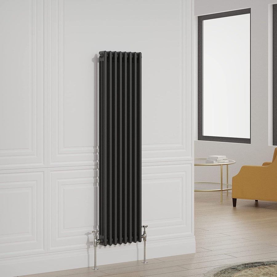 Black Triple Column Vertical Radiator 1500x380mm Cast Iron Style