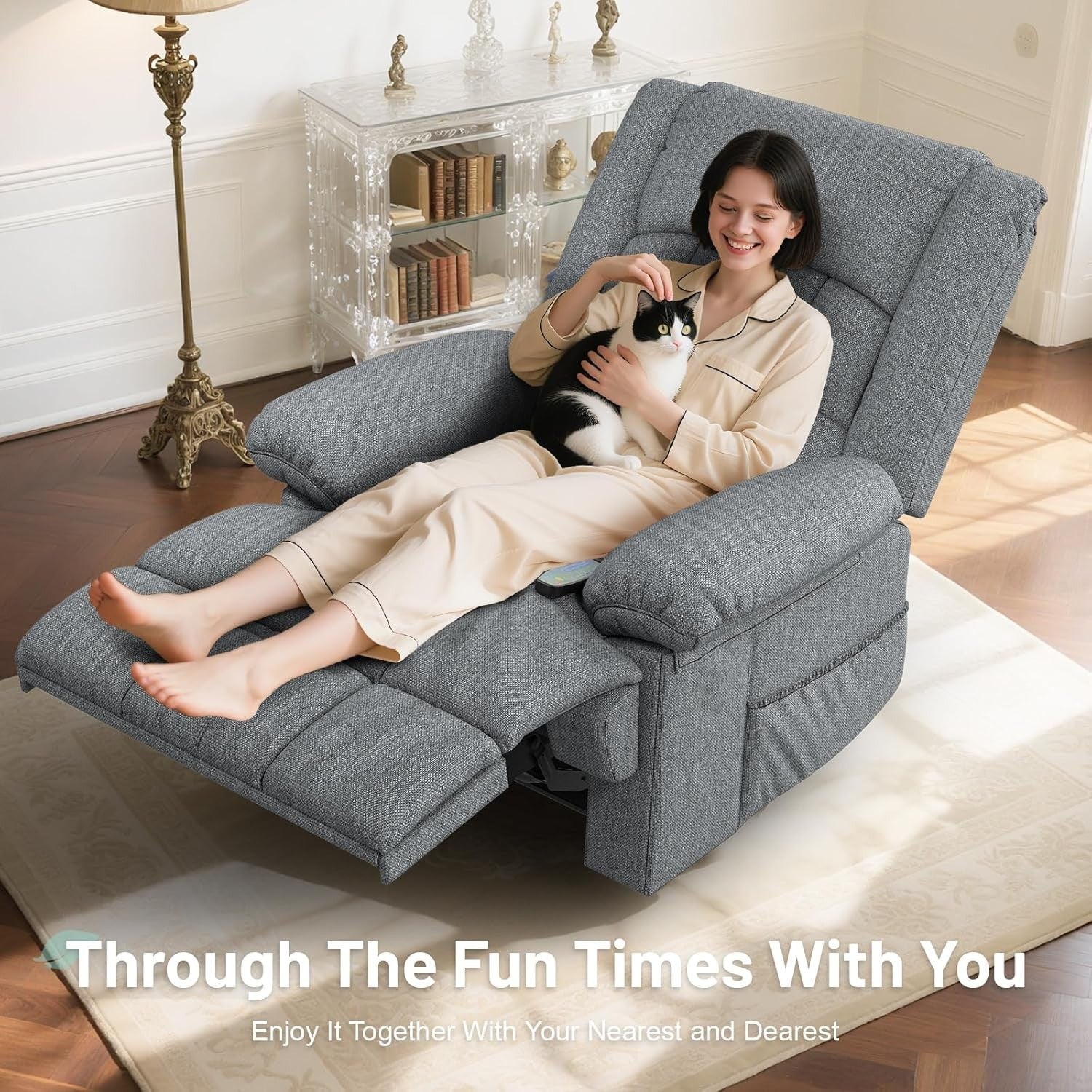 Grey Recliner Armchair Massage Heat Sofa Chair Adjustable Backrest Legrest