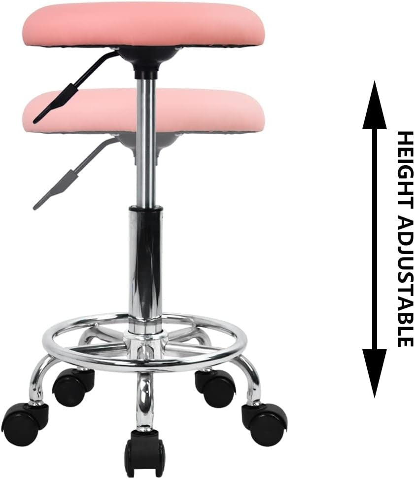 Pink Adjustable Swivel Stool with Wheels – PU Leather Seat for Salon & Home
