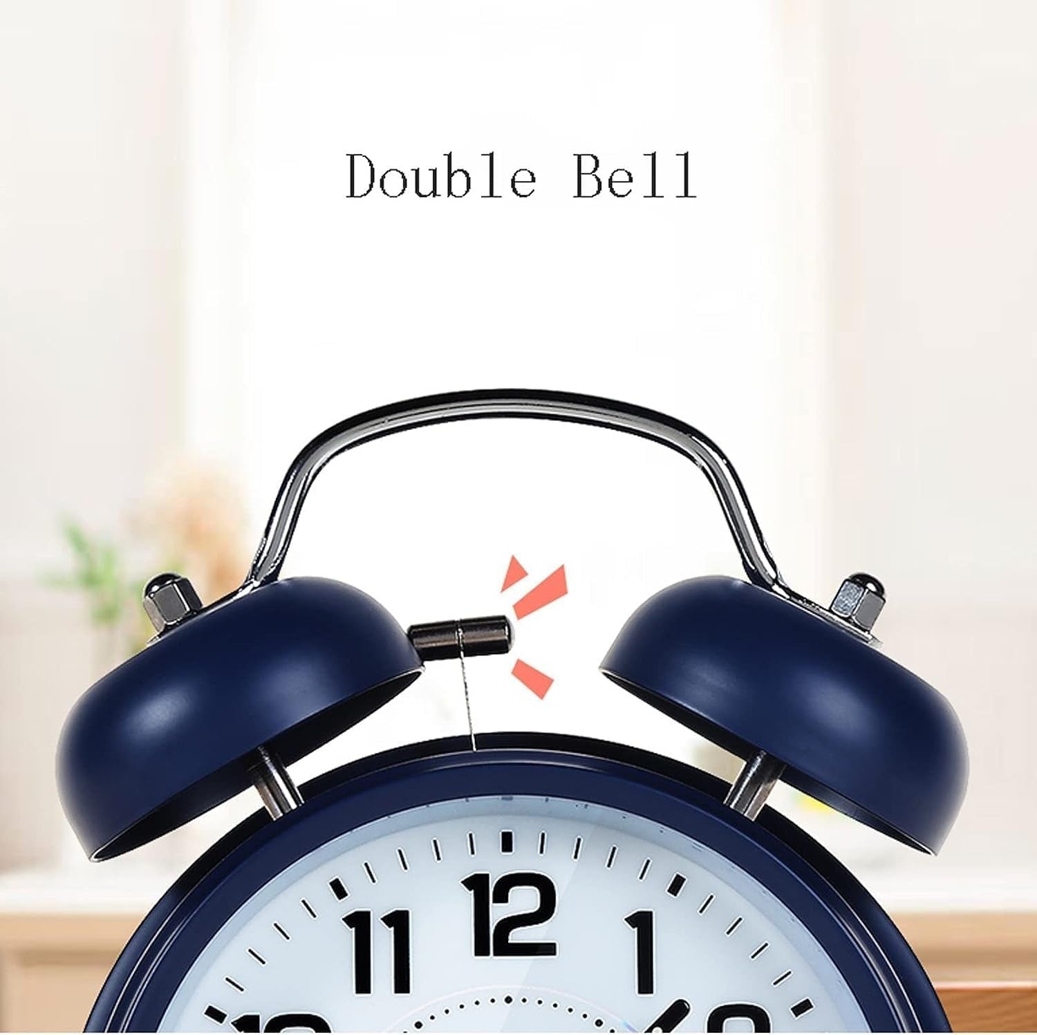 Vintage Twin Bell Alarm Clock Loud Silent Non-Ticking Blue Bedside