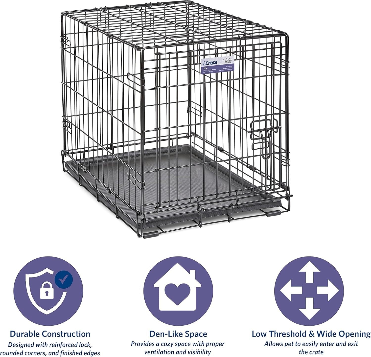 Secure Small Dog Crate 62cm with Leak-Proof Pan, Divider & Rubber Feet