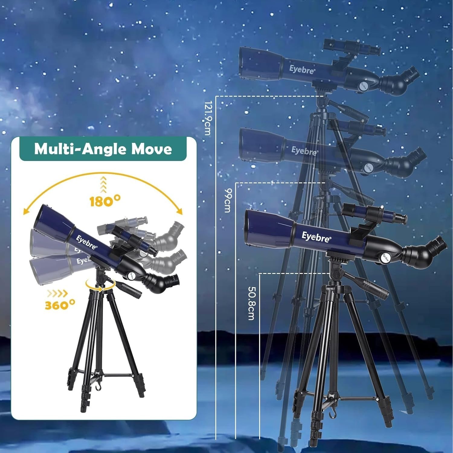 Kids Telescope 50mm 200X High Power Portable Refractor Tripod Blue