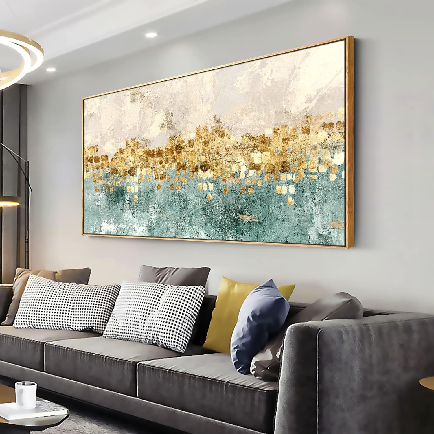 Abstract Wall Art Canvas – Large Blue Yellow Modern Wall Decor 24x48in