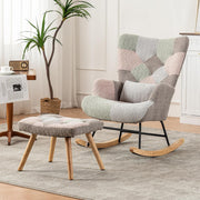 Patchwork Wingback Rocking Chair with Ottoman - Comfy, Stylish & Sturdy