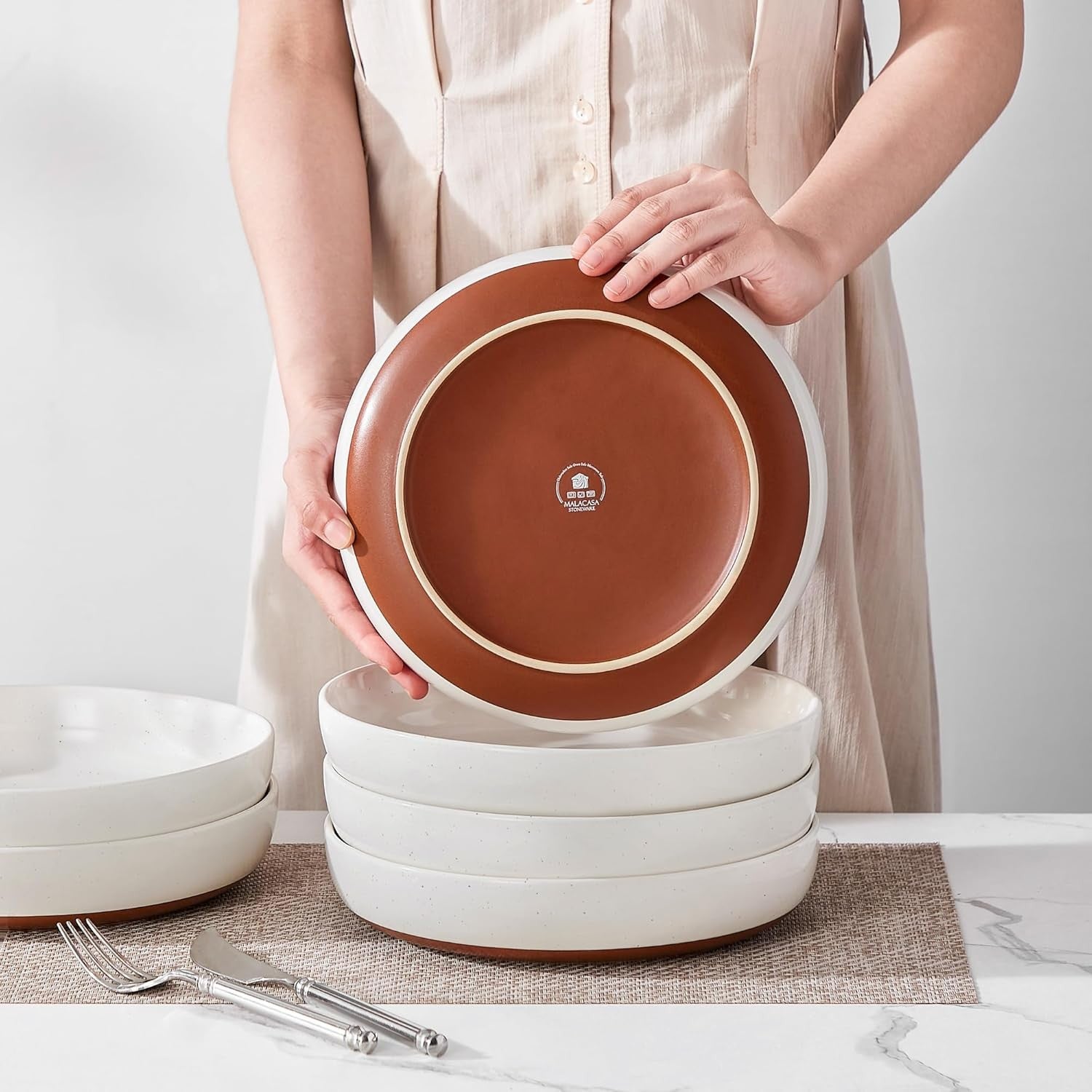 Large Pasta Bowls Set of 6 Ceramic Soup Bowls 48oz 9in Microwave Safe