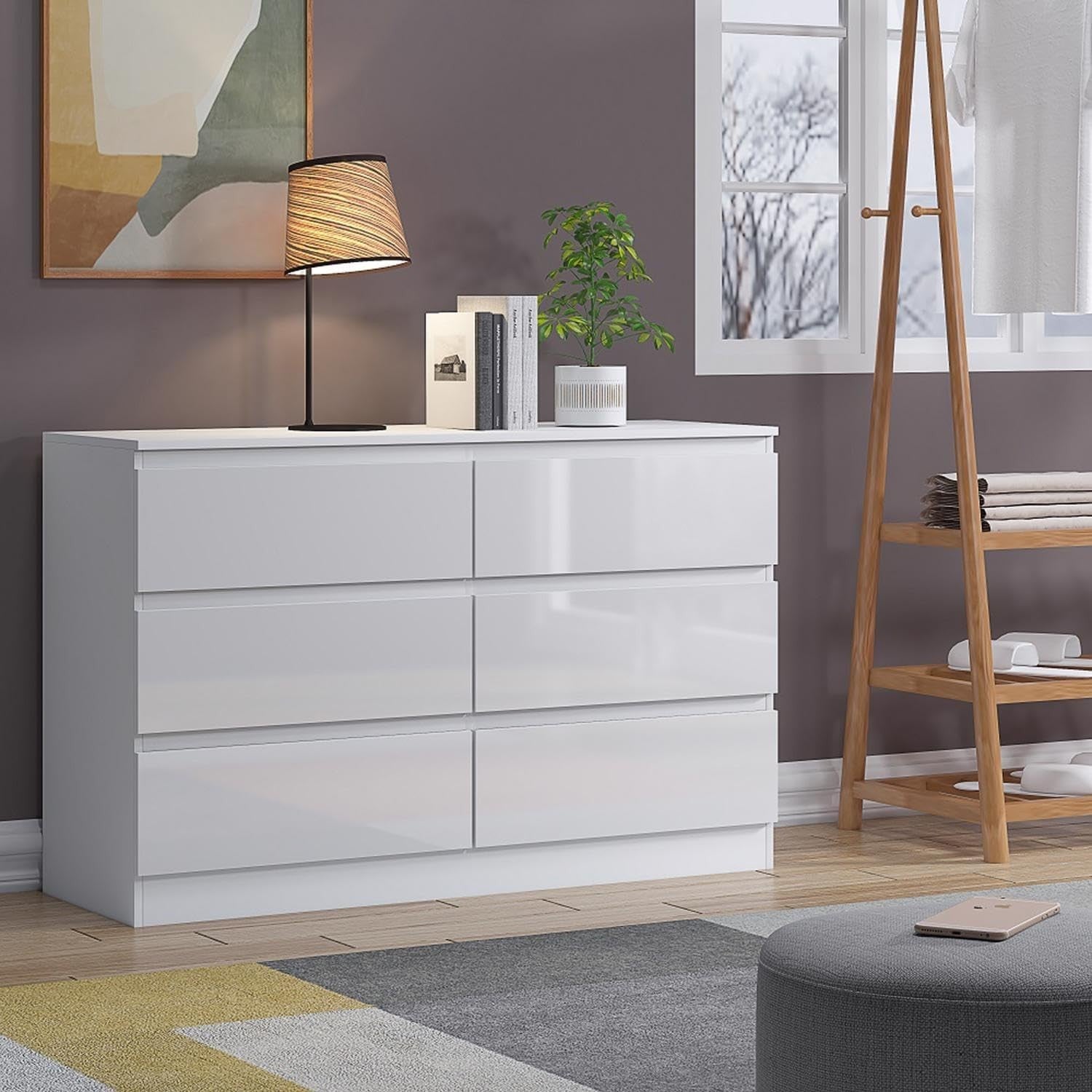 White Gloss Chest of 6 Drawers Modern Bedroom Storage Cabinet Unit