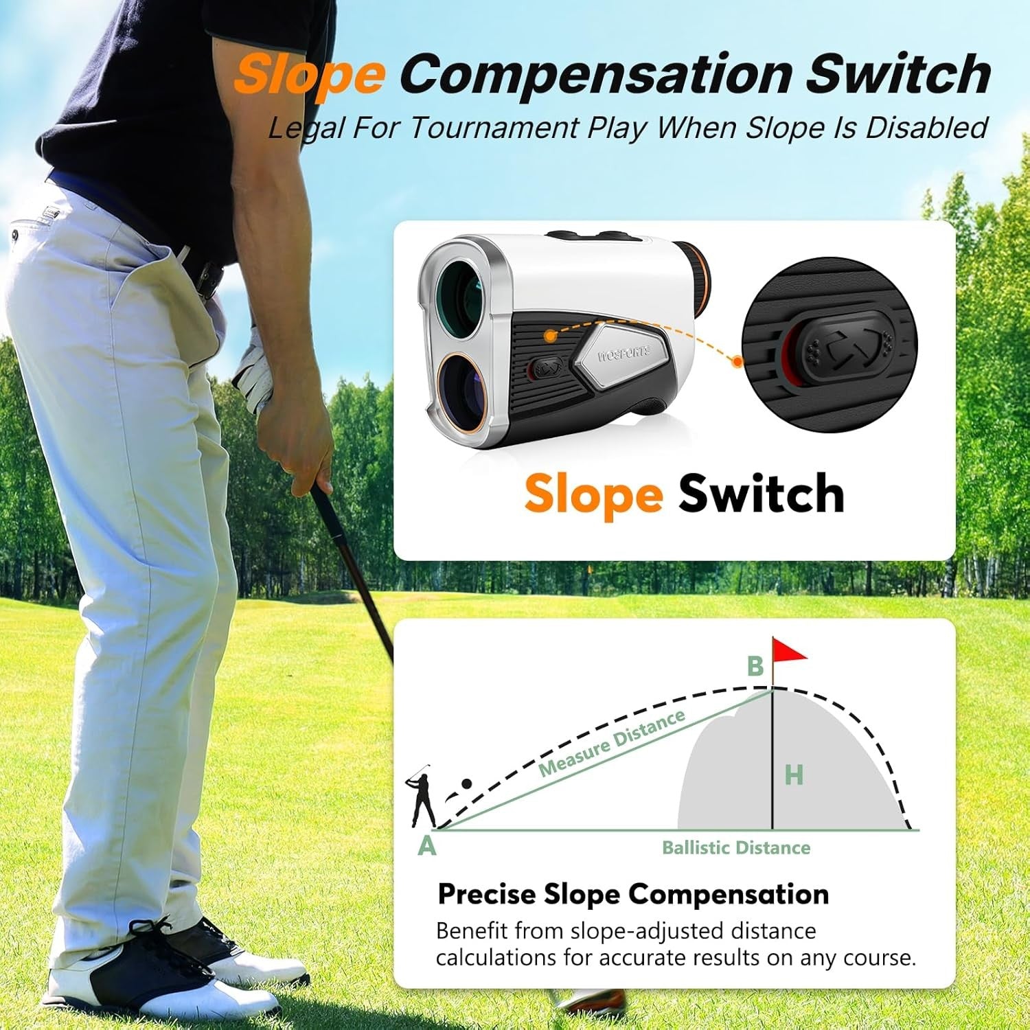 Golf Rangefinder 1500 Yard Laser with Slope 7X Zoom Pin Lock Rechargeable