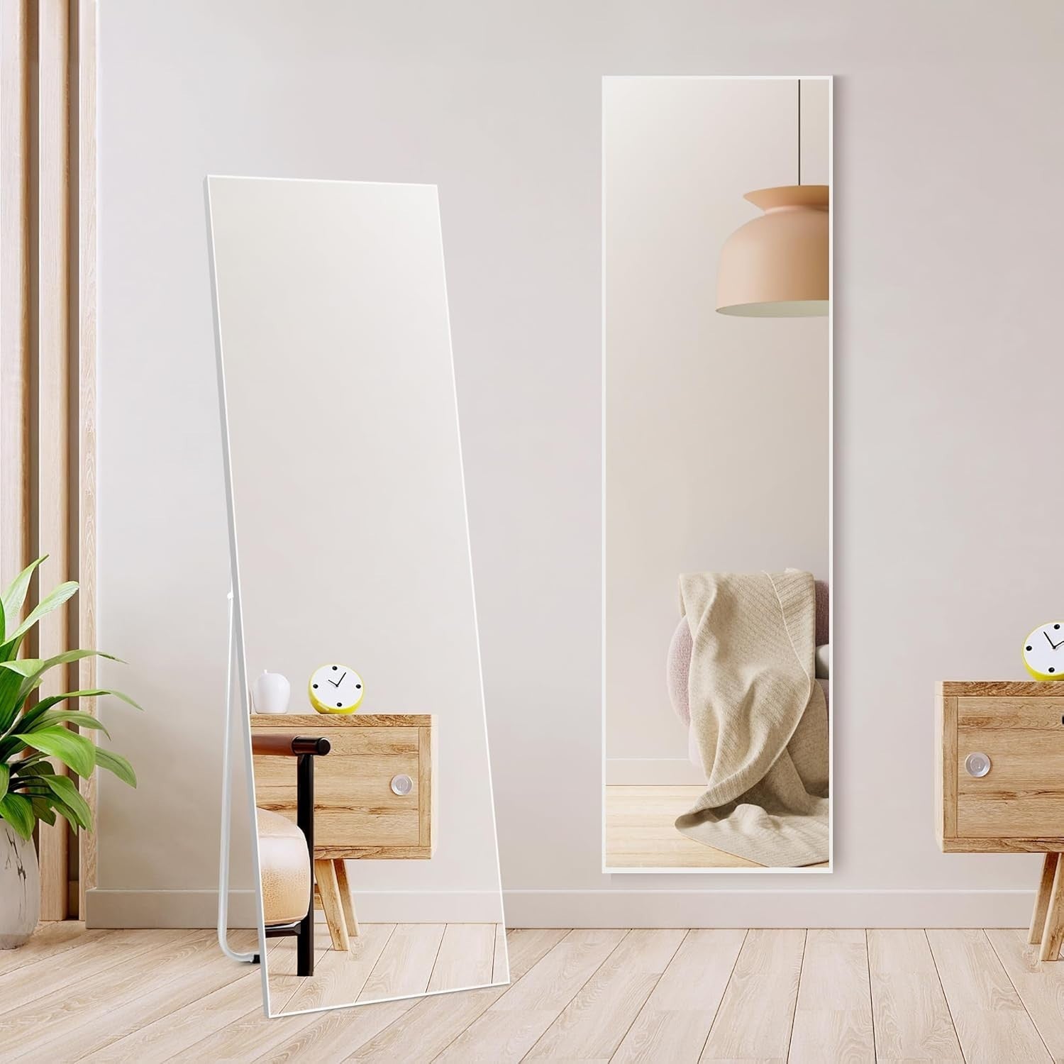 Full Length Mirror 150x41cm White Frame Standing Wall Mounted Safe