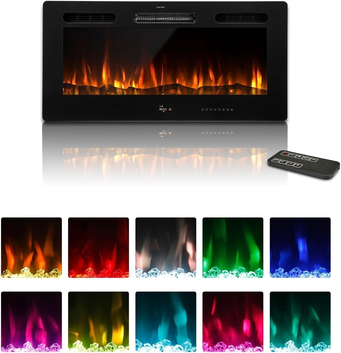 102cm Electric Wall Mounted Fireplace Insert with 10 LED Flames & Remote