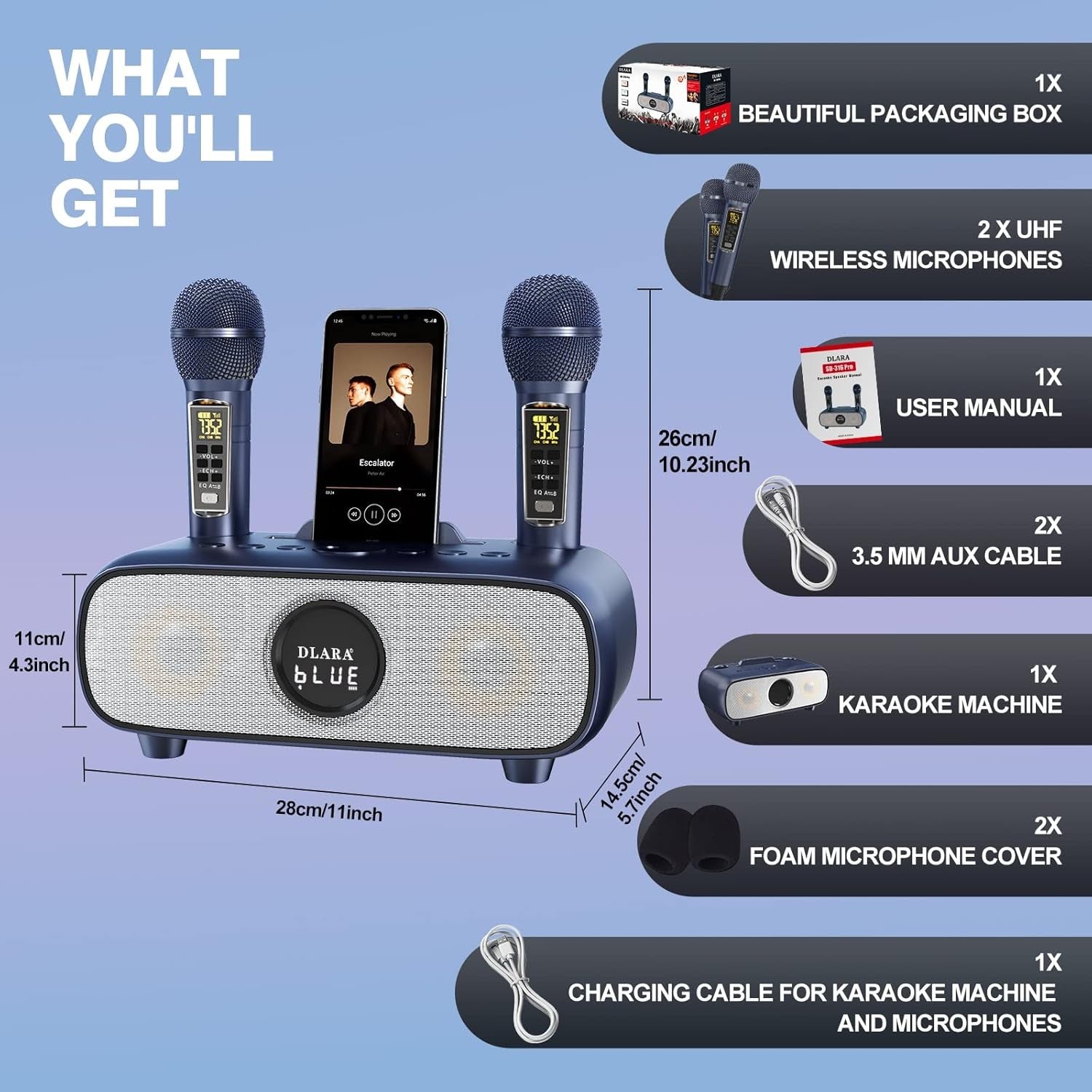 Upgrade Karaoke Machine Bluetooth 2 Wireless Mics PA Speaker Home Party