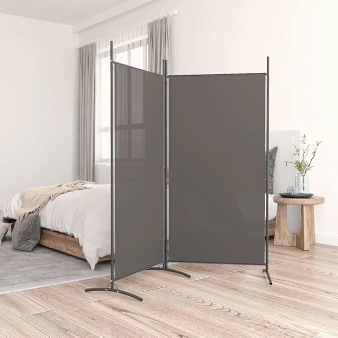 Grey 2 Panel Room Divider 175cm Folding Privacy Screen – Modern Fabric Partition