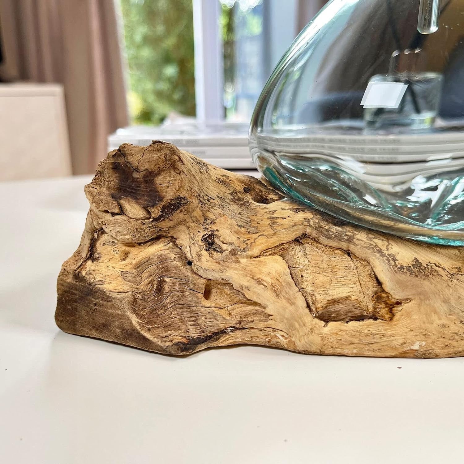 Handmade Molten Glass Whisky Decanter With Teak Root Stand Art Gift