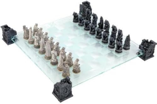 Luxury Vampire & Werewolf Chess Set 44cm | Hand-Painted Resin Pieces on Glass Bo