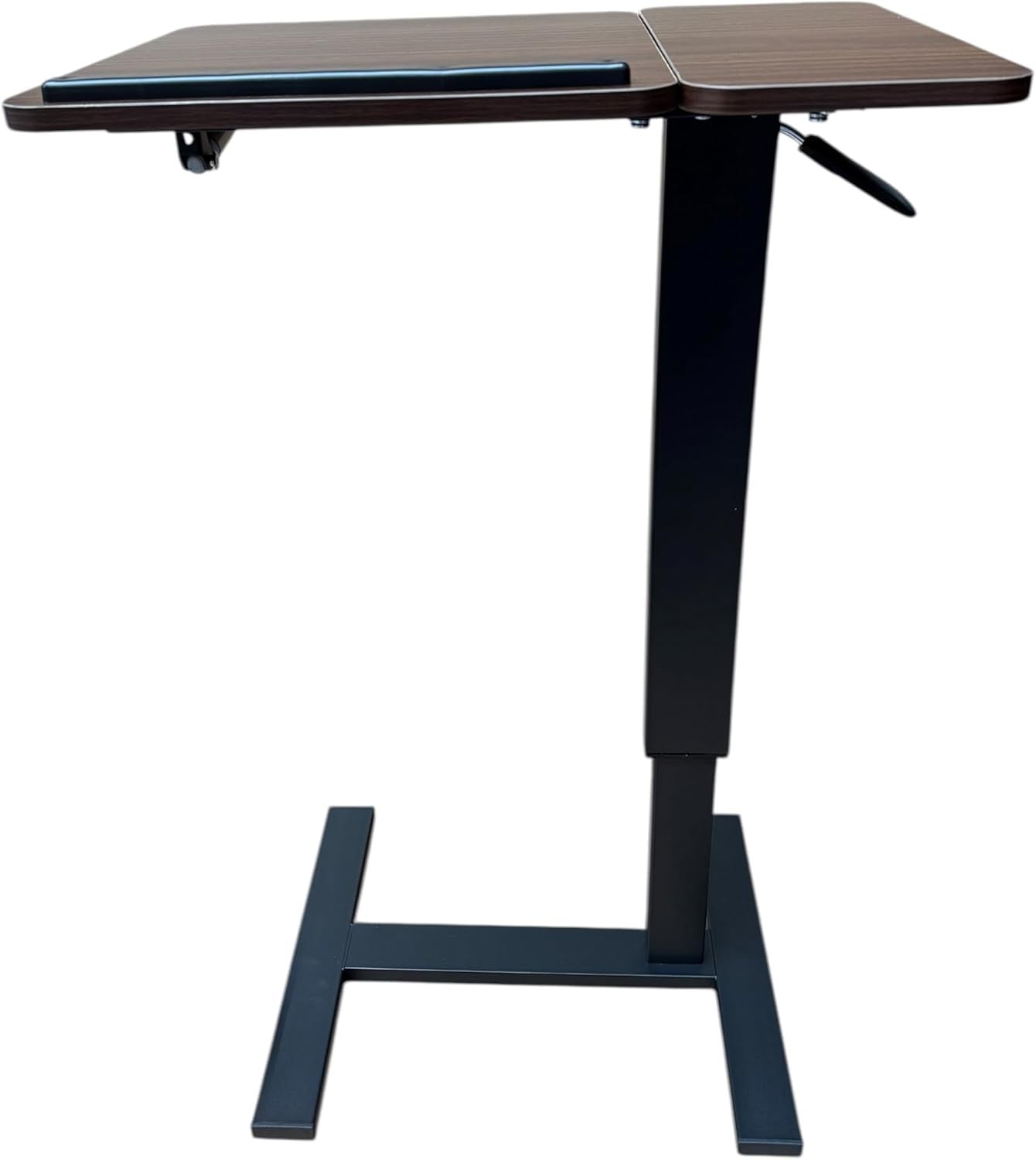 Dark Walnut Rolling Laptop Desk Height Adjustable Overbed Table Pneumatic Lift