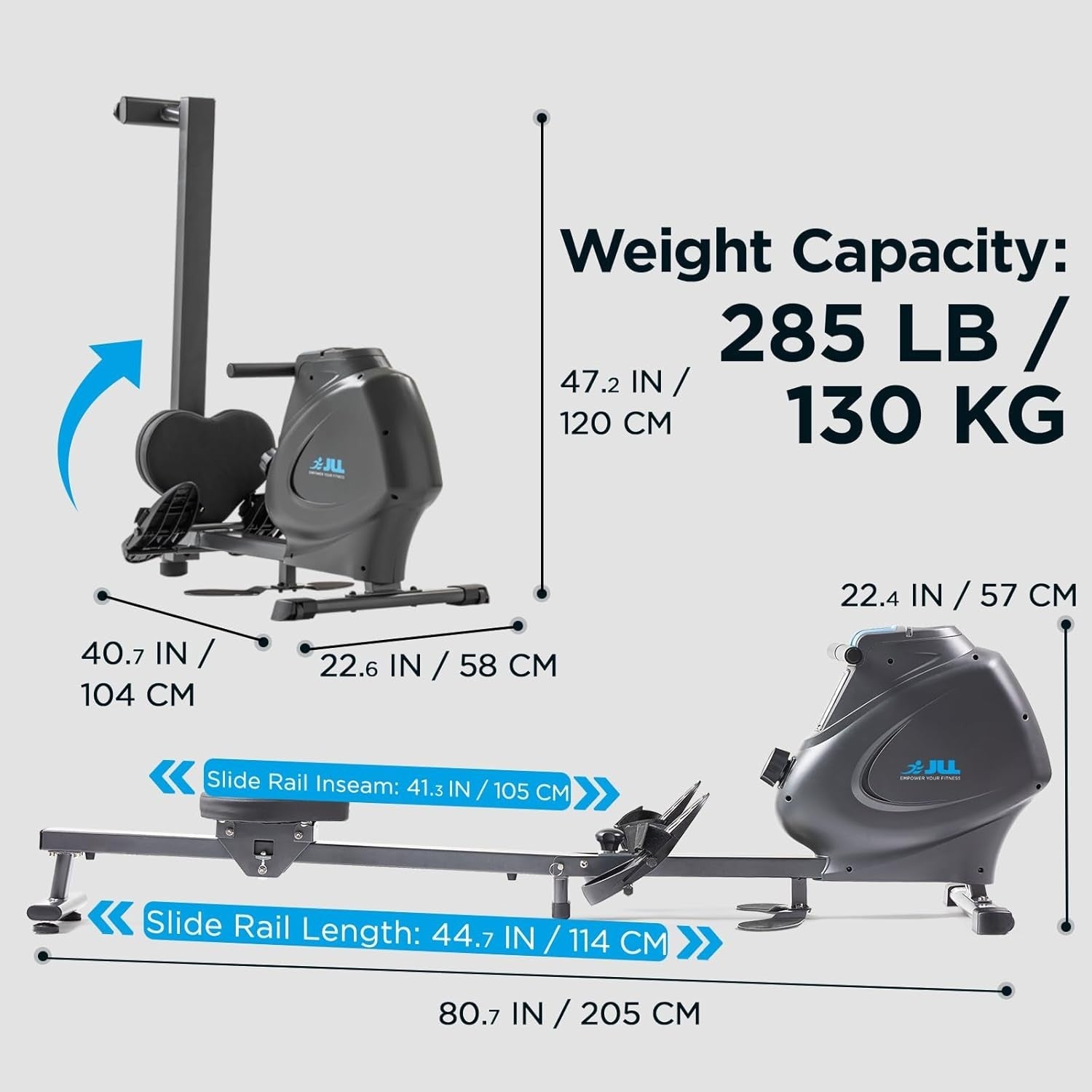 Folding Magnetic Rowing Machine 16-Level Quiet Rower LCD App Compatible 130KG