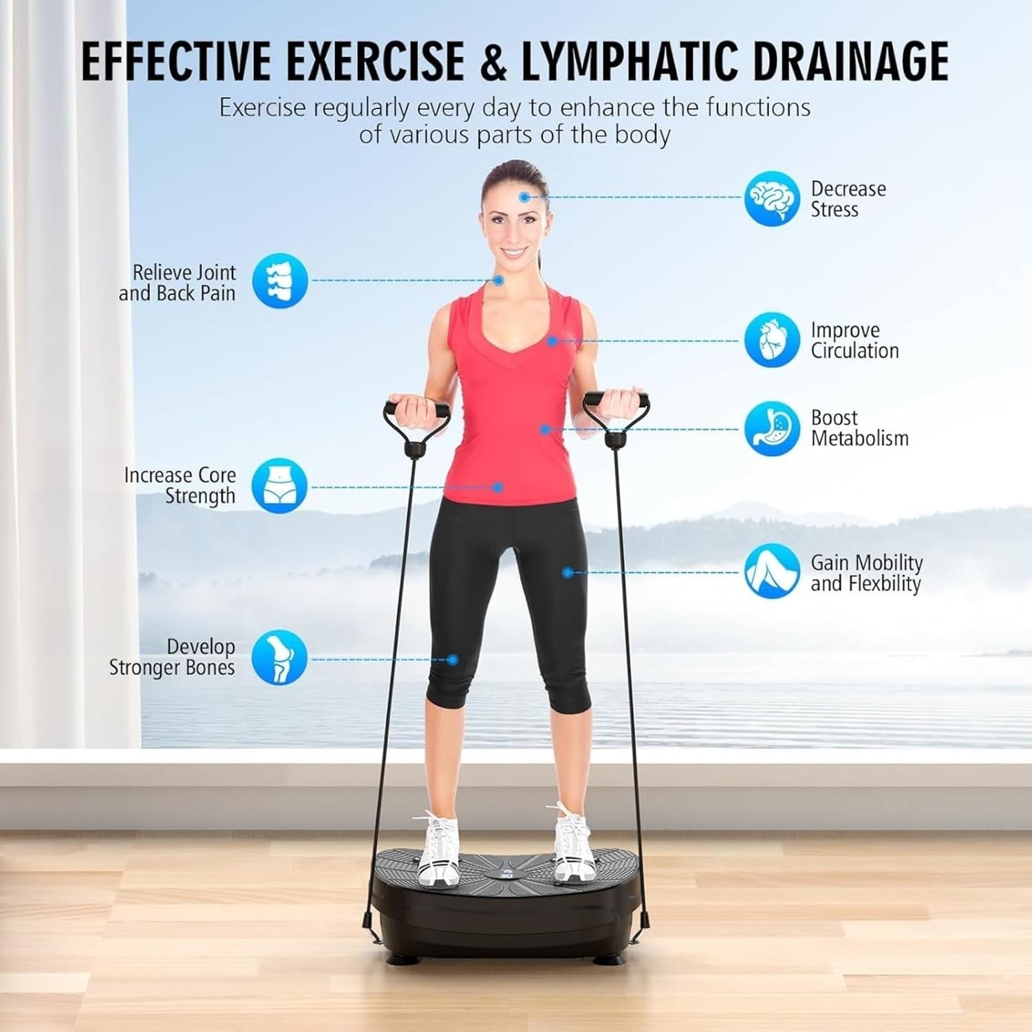 Black Portable Vibration Plate Exercise Machine 99 Levels Lymphatic Drainage