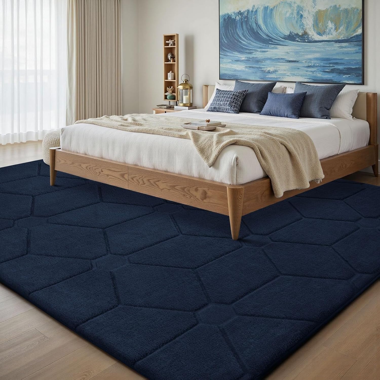 Large Navy Blue Area Rug 160x230cm Washable Anti Slip Short Pile Carpet