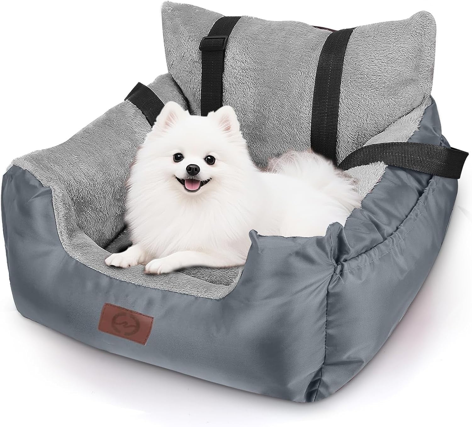 Pet Car Booster Seat Plush Dog Travel Bed Safety Leash Waterproof Grey