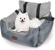 Pet Car Booster Seat Plush Dog Travel Bed Safety Leash Waterproof Grey