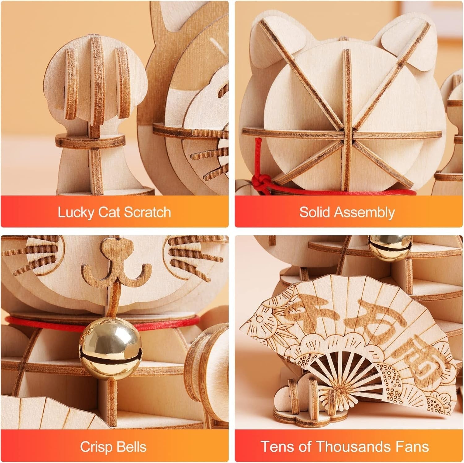 3D Wooden Cat Puzzle DIY Kit, 72 Pieces, Retro Craft Model, Easy Assembly