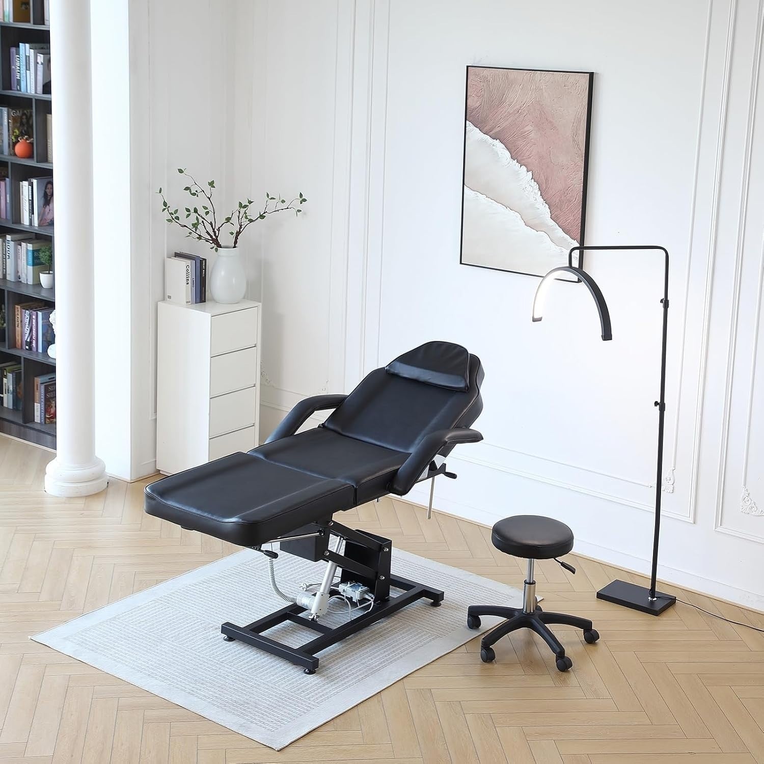 Electric 3-Section Beauty Massage Bed Adjustable Therapy Chair w/ Stool Black