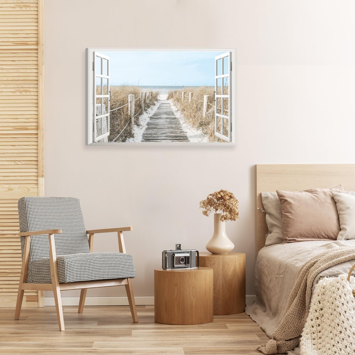 3D Beach Window Canvas Wall Art 39x59cm Coastal Ocean