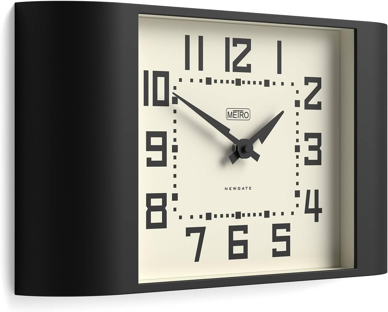 Retro Black Wall Clock 42cm Wide Mid-Century Modern Kitchen Home Office Decor