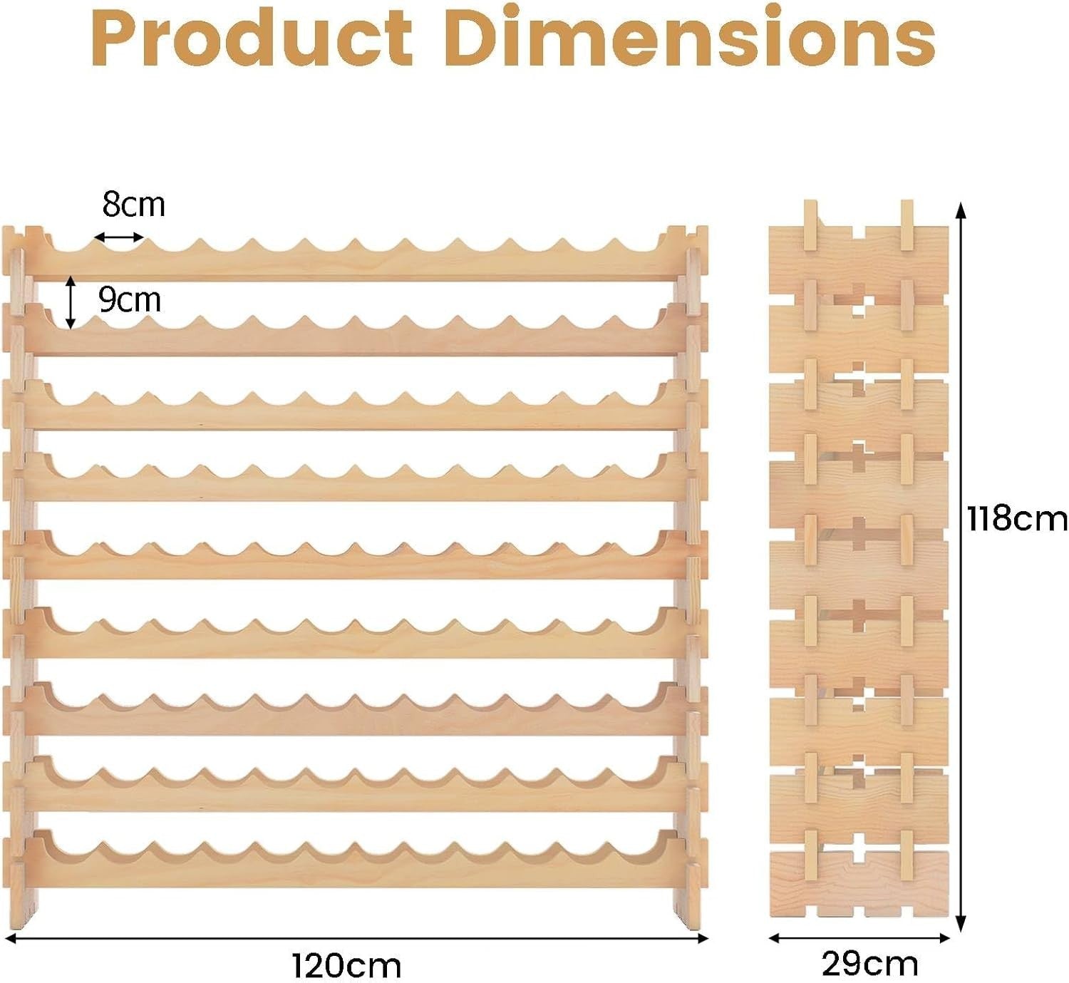 Large Wooden Wine Rack 108 Bottle Storage Stand | 9-Tier Free Standing Shelf