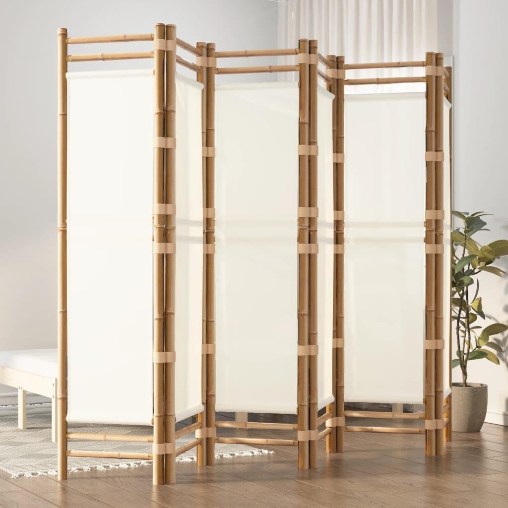 6 Panel Bamboo Folding Room Divider – 240x180cm Cream Privacy Screen for Living