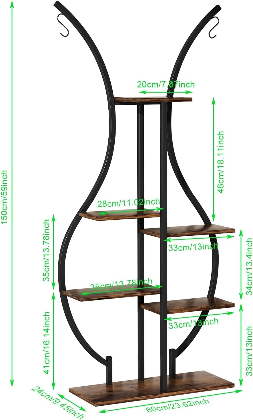 6 Tier Metal Plant Stand Vase Shape Tall Indoor Outdoor Corner Flower Shelf
