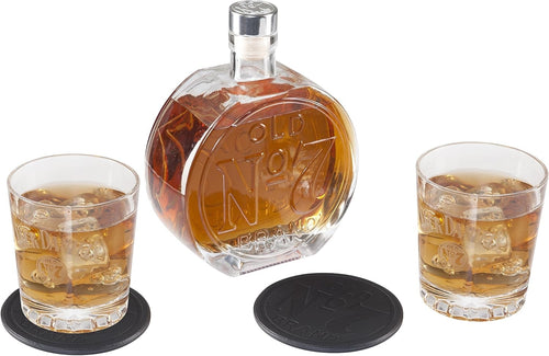 750ml Crystal Whiskey Decanter Set with 2 Glasses & Leather Coasters Gift