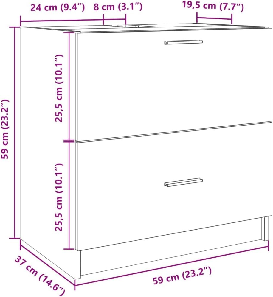 Sonoma Oak Bathroom Sink Cabinet 59x37x59cm Modern Under Sink Storage Unit