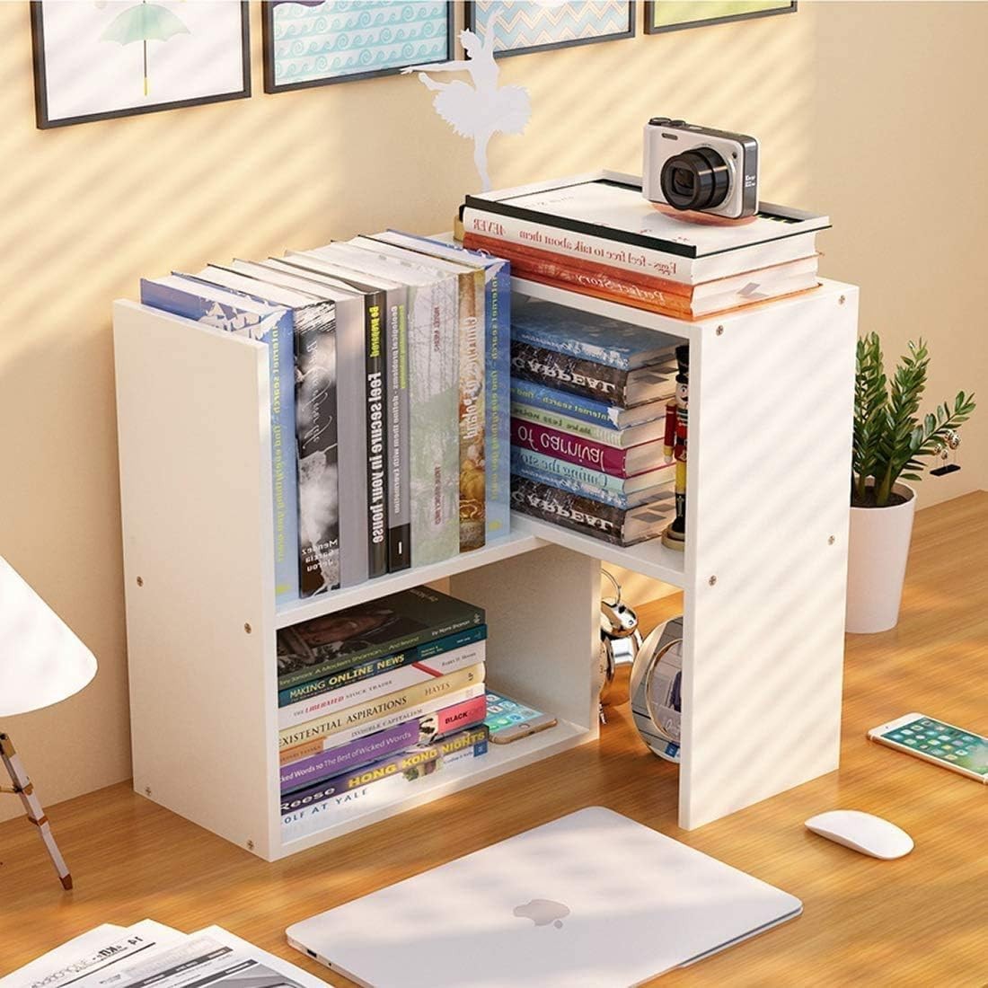 Expandable Desktop Bookshelf 3-Tier Adjustable Desk Organizer Storage Shelf