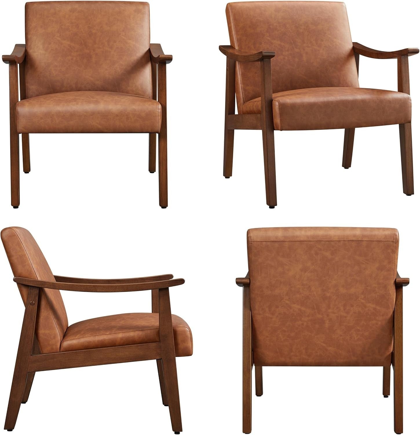 Leather Accent Armchair Lounge Chair Wooden Legs Modern Brown Seat