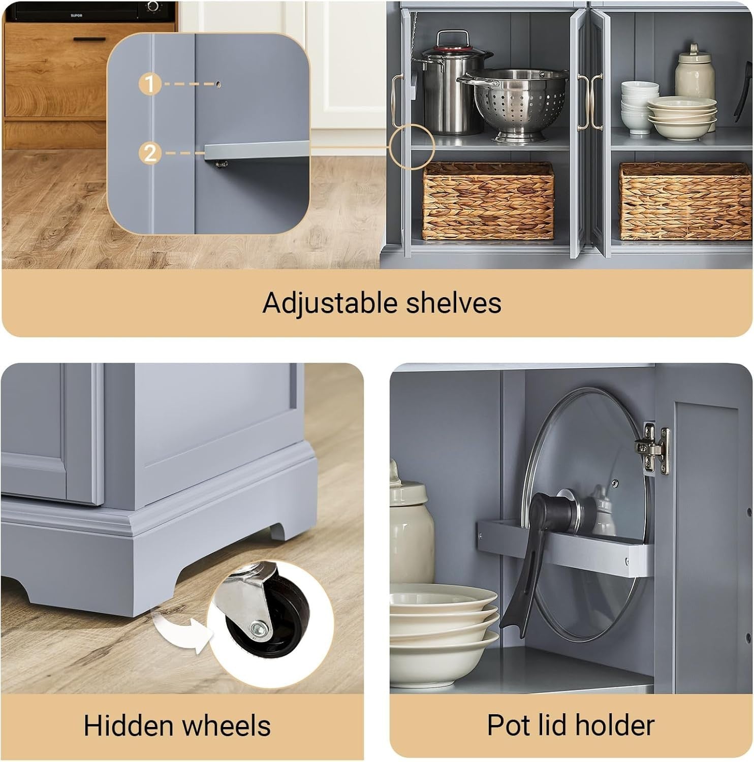 Grey Rolling Kitchen Island Extendable Worktop 115cm Cart