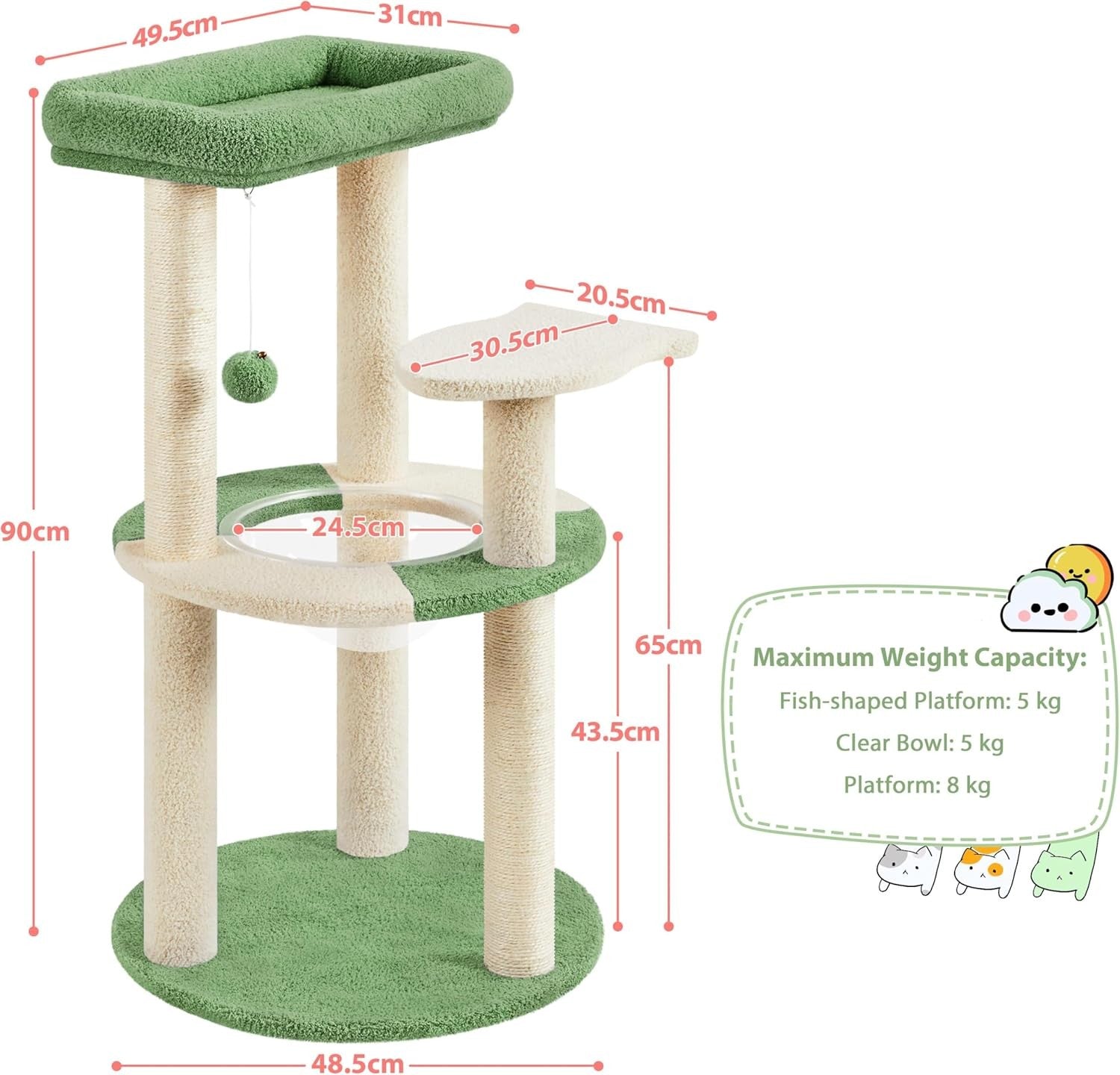 90cm Cat Tree Tower with Perches Scratching Posts Indoor Cat Condo