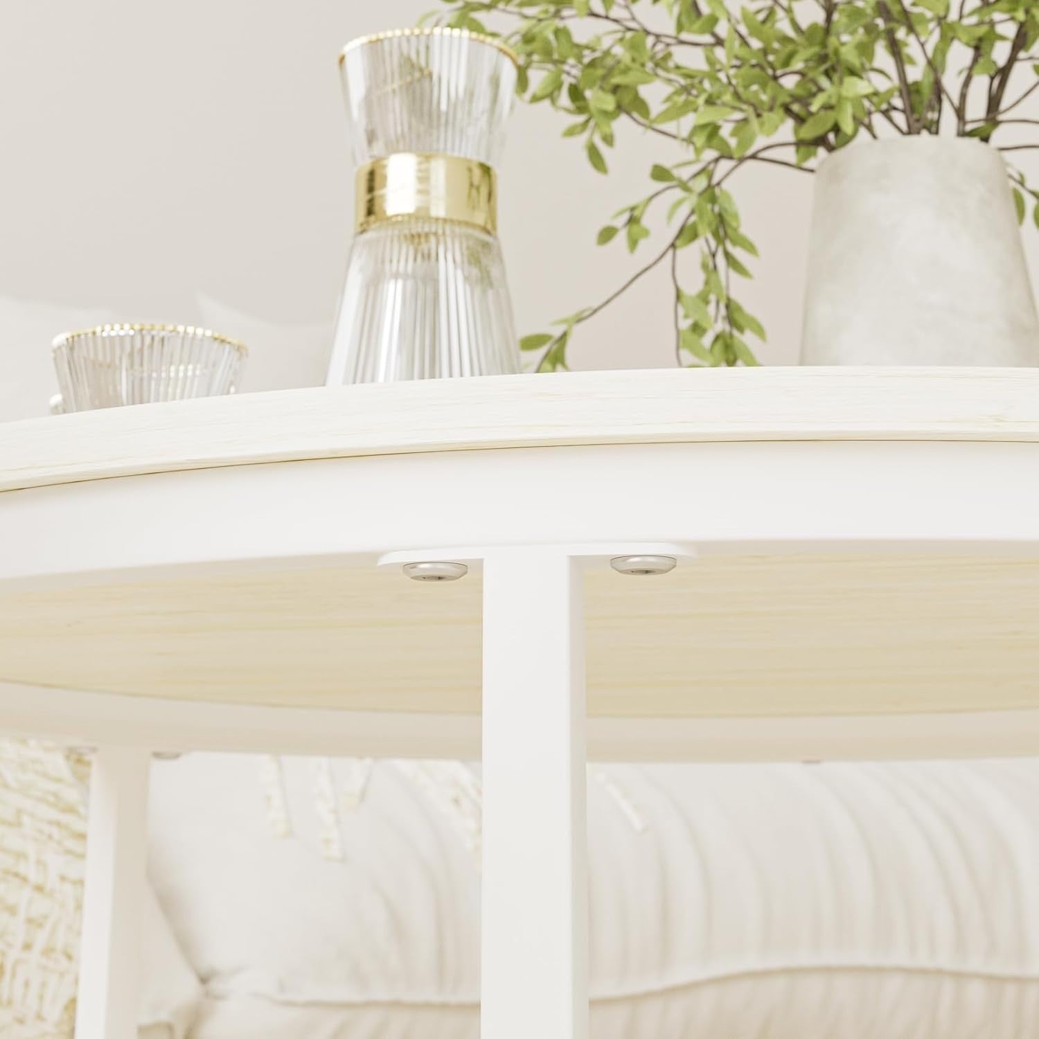 Nest of 2 Coffee Tables Set, Modern Round End Side Sofa Table, Oak/White