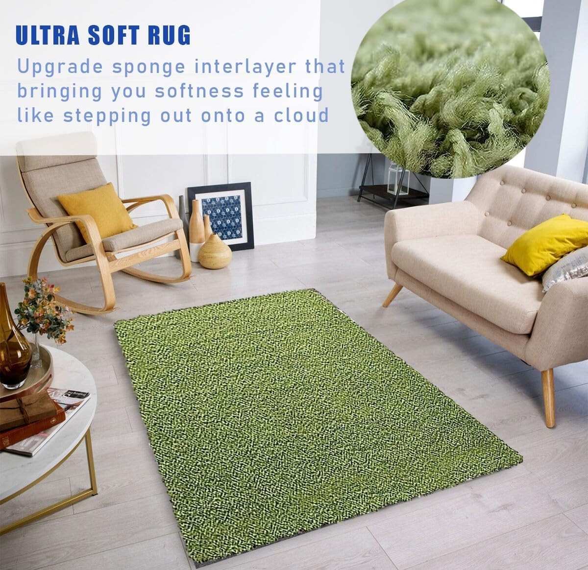 Extra Large Shaggy Rug 160x230cm 5cm Thick Soft High Pile Green Carpet