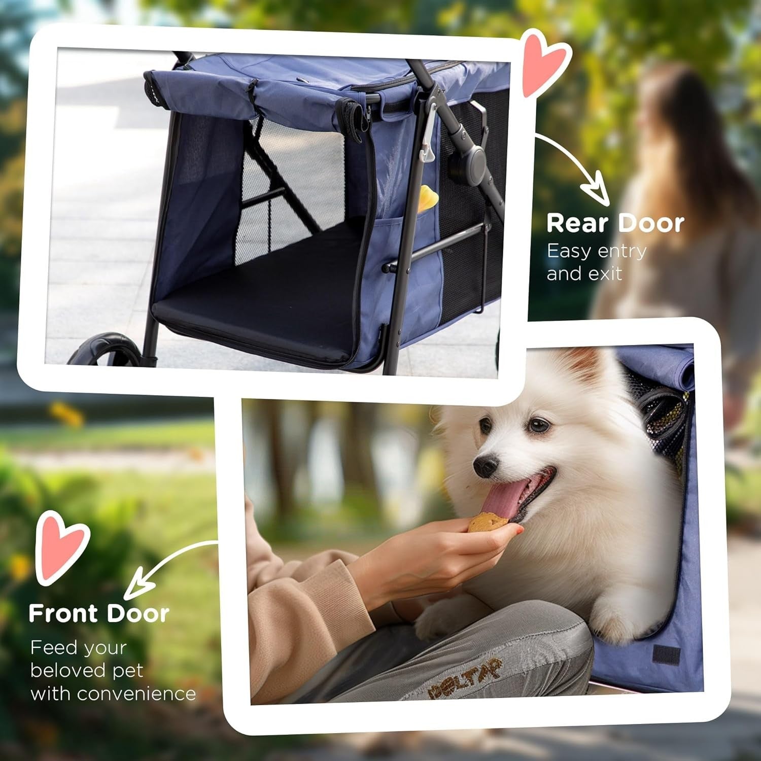 Dog Stroller Pushchair 4 Wheel Pet Pram Rolling Door Cushion Blue