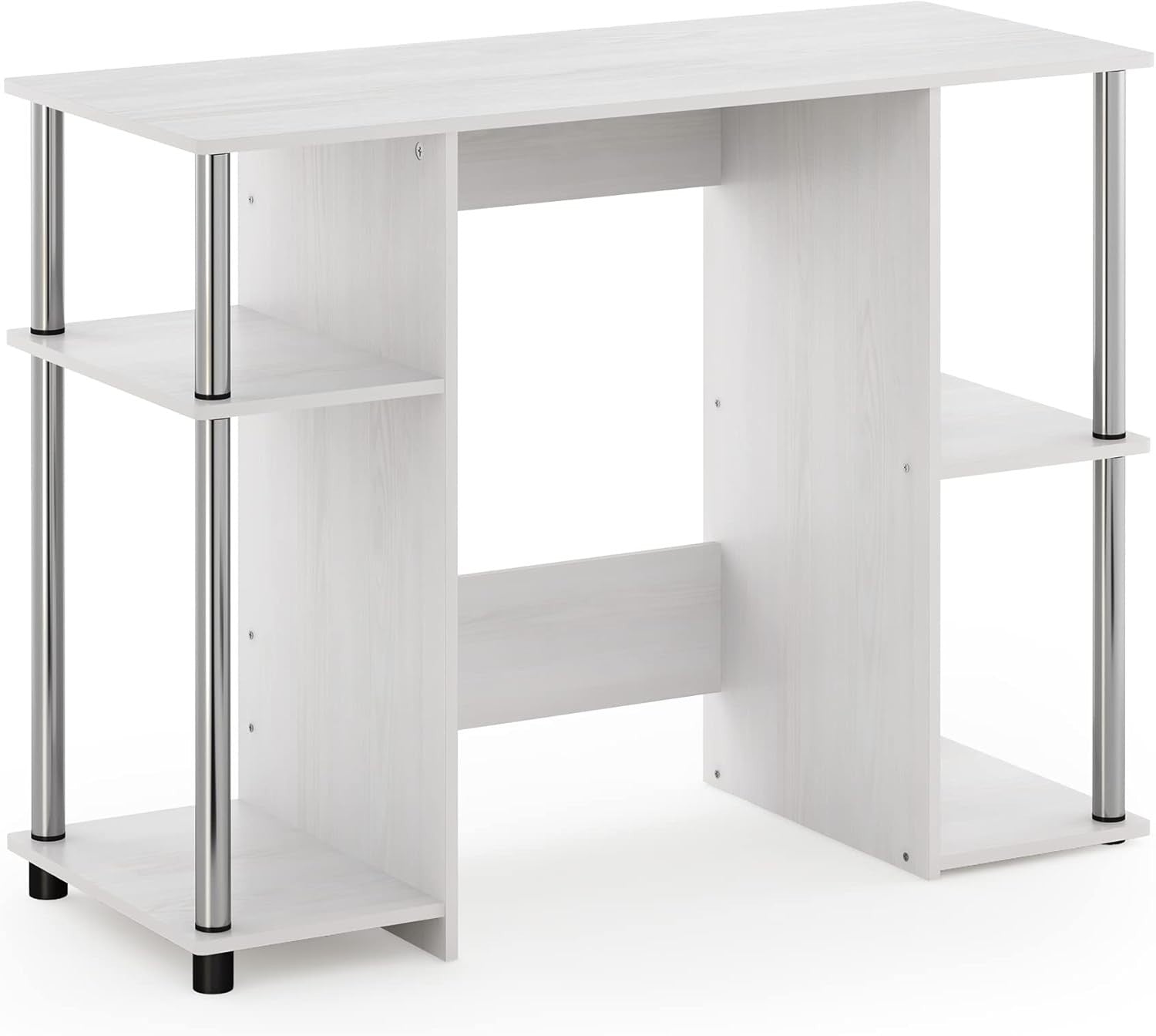 Compact Computer Desk 97cm Study Table with Shelves White Oak Office Workstation