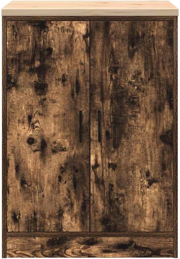Smoked Oak Garage Storage Cabinet with Work Surface - Durable 2 Doors